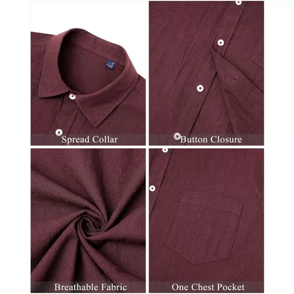 J.VER Men's Linen Shirts Casual Button Down Long Sleeve Shirt Solid Spread Collar Summer Beach Shirts with Pocket