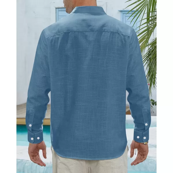 J.VER Men's Linen Shirts Casual Button Down Long Sleeve Shirt Solid Spread Collar Summer Beach Shirts with Pocket