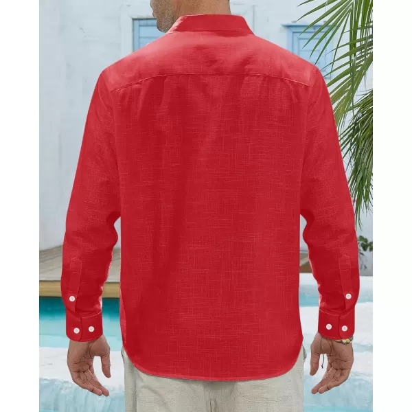 J.VER Men's Linen Shirts Casual Button Down Long Sleeve Shirt Solid Spread Collar Summer Beach Shirts with Pocket