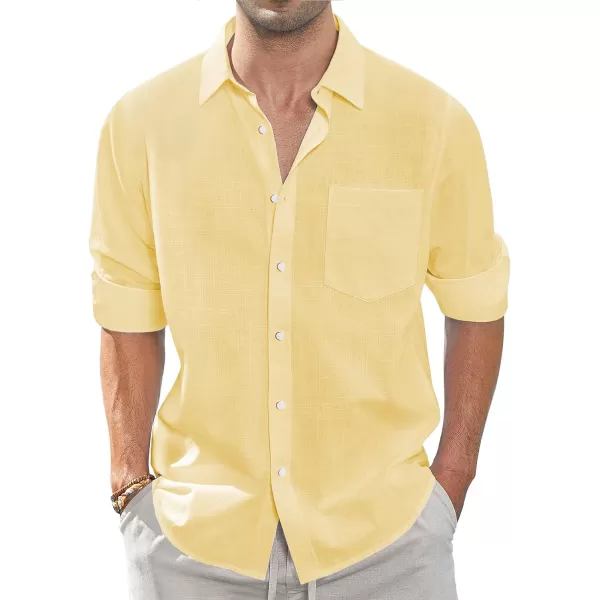 J.VER Men's Linen Shirts Casual Button Down Long Sleeve Shirt Solid Spread Collar Summer Beach Shirts with Pocket