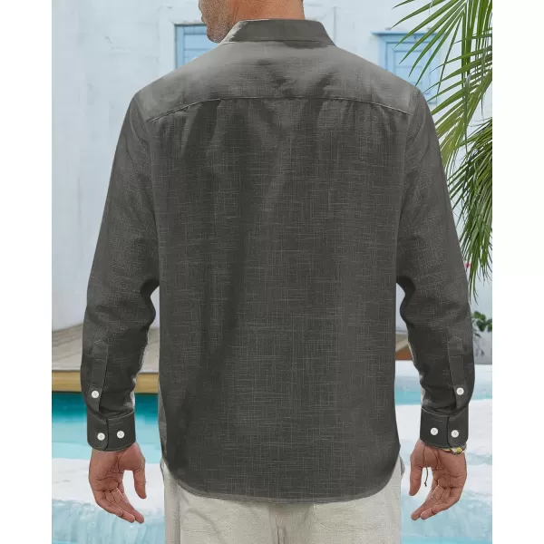 J.VER Men's Linen Shirts Casual Button Down Long Sleeve Shirt Solid Spread Collar Summer Beach Shirts with Pocket