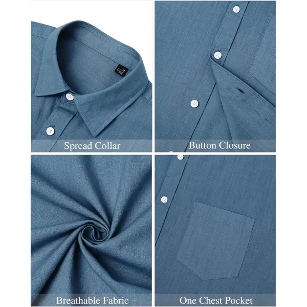 J.VER Men's Linen Shirts Casual Button Down Long Sleeve Shirt Solid Spread Collar Summer Beach Shirts with Pocket