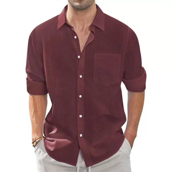 J.VER Men's Linen Shirts Casual Button Down Long Sleeve Shirt Solid Spread Collar Summer Beach Shirts with Pocket