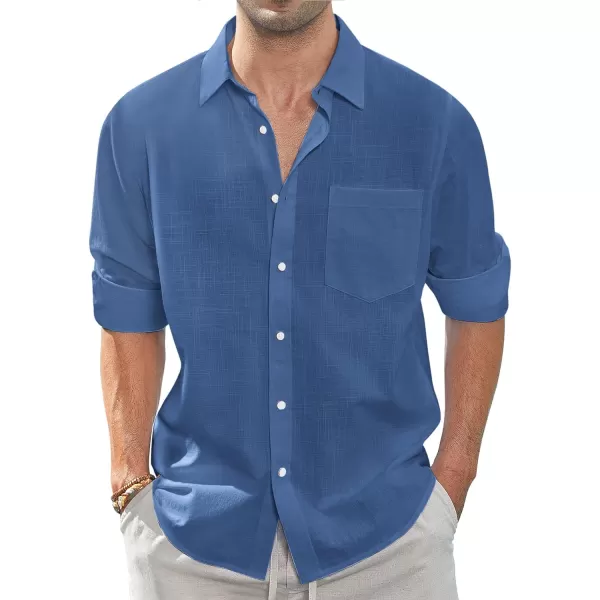 J.VER Men's Linen Shirts Casual Button Down Long Sleeve Shirt Solid Spread Collar Summer Beach Shirts with Pocket