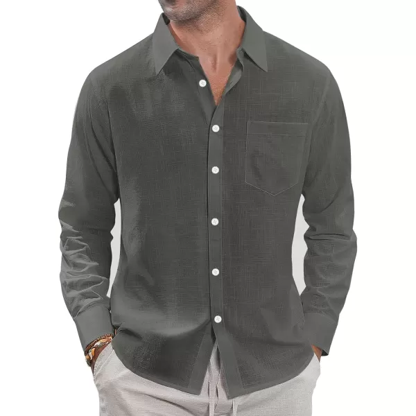 J.VER Men's Linen Shirts Casual Button Down Long Sleeve Shirt Solid Spread Collar Summer Beach Shirts with Pocket