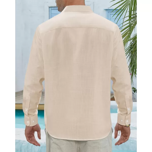 J.VER Men's Linen Shirts Casual Button Down Long Sleeve Shirt Solid Spread Collar Summer Beach Shirts with Pocket