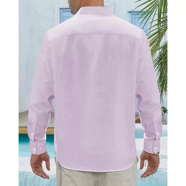 J.VER Men's Linen Shirts Casual Button Down Long Sleeve Shirt Solid Spread Collar Summer Beach Shirts with Pocket