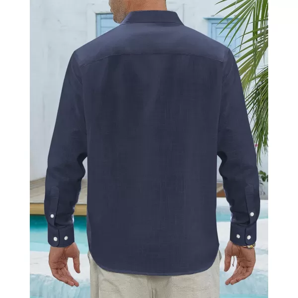 J.VER Men's Linen Shirts Casual Button Down Long Sleeve Shirt Solid Spread Collar Summer Beach Shirts with Pocket