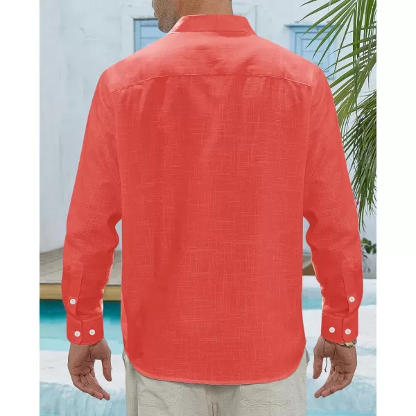 J.VER Men's Linen Shirts Casual Button Down Long Sleeve Shirt Solid Spread Collar Summer Beach Shirts with Pocket