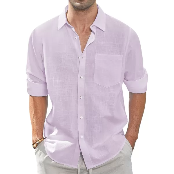 J.VER Men's Linen Shirts Casual Button Down Long Sleeve Shirt Solid Spread Collar Summer Beach Shirts with Pocket