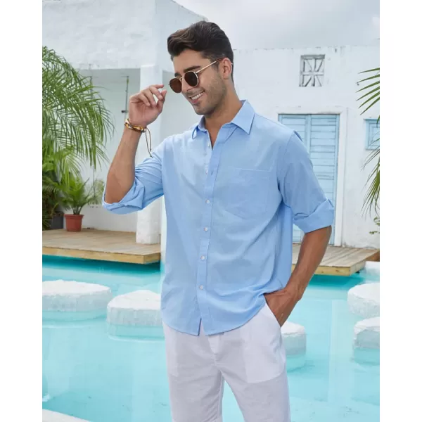 J.VER Men's Linen Shirts Casual Button Down Long Sleeve Shirt Solid Spread Collar Summer Beach Shirts with Pocket