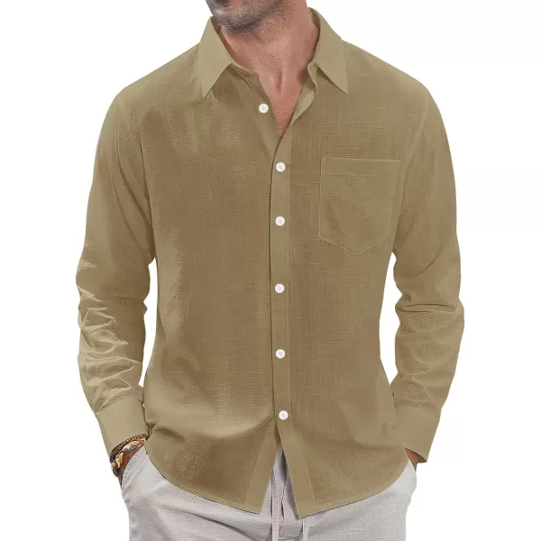J.VER Men's Linen Shirts Casual Button Down Long Sleeve Shirt Solid Spread Collar Summer Beach Shirts with Pocket