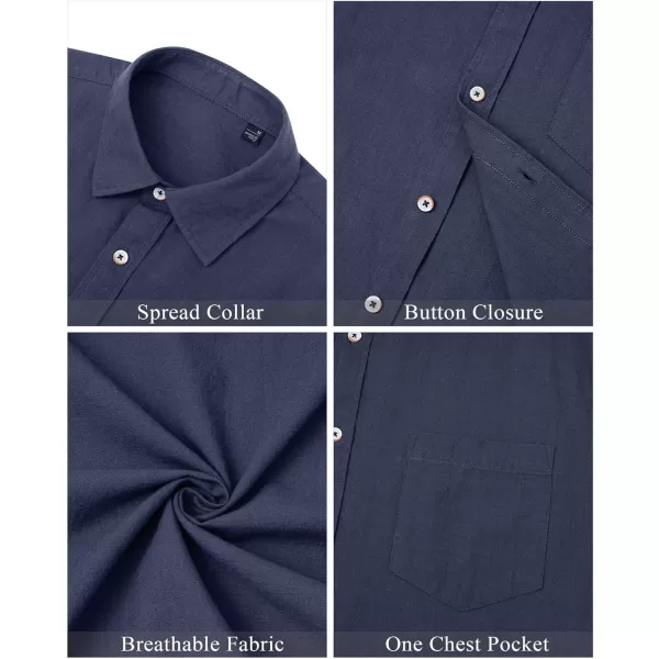 J.VER Men's Linen Shirts Casual Button Down Long Sleeve Shirt Solid Spread Collar Summer Beach Shirts with Pocket