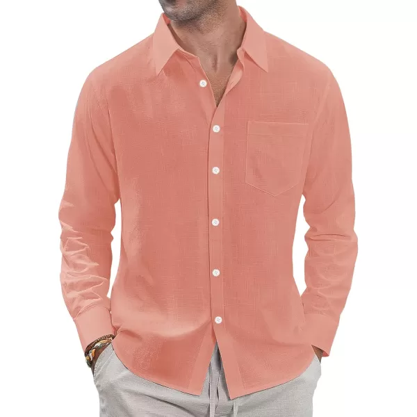 J.VER Men's Linen Shirts Casual Button Down Long Sleeve Shirt Solid Spread Collar Summer Beach Shirts with Pocket
