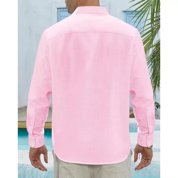 J.VER Men's Linen Shirts Casual Button Down Long Sleeve Shirt Solid Spread Collar Summer Beach Shirts with Pocket
