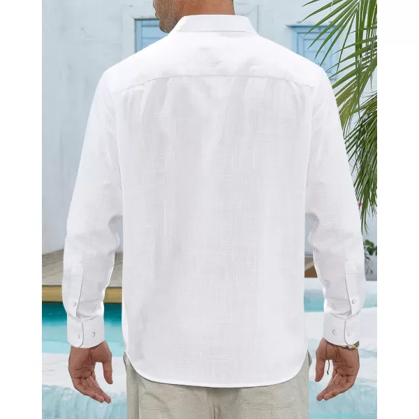 J.VER Men's Linen Shirts Casual Button Down Long Sleeve Shirt Solid Spread Collar Summer Beach Shirts with Pocket