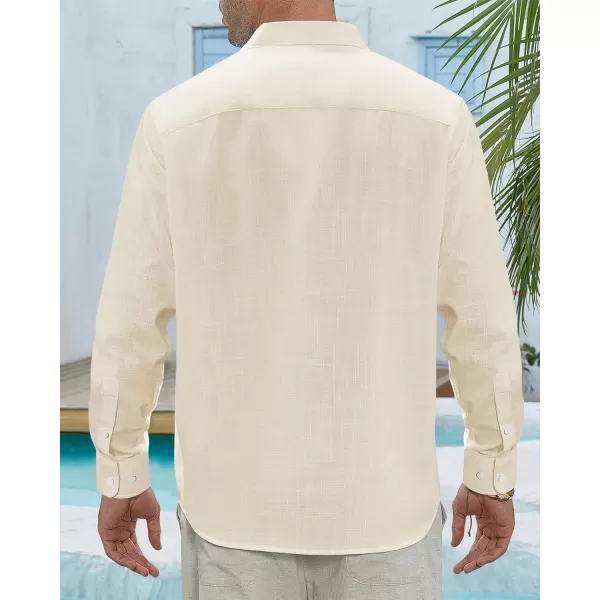 J.VER Men's Linen Shirts Casual Button Down Long Sleeve Shirt Solid Spread Collar Summer Beach Shirts with Pocket