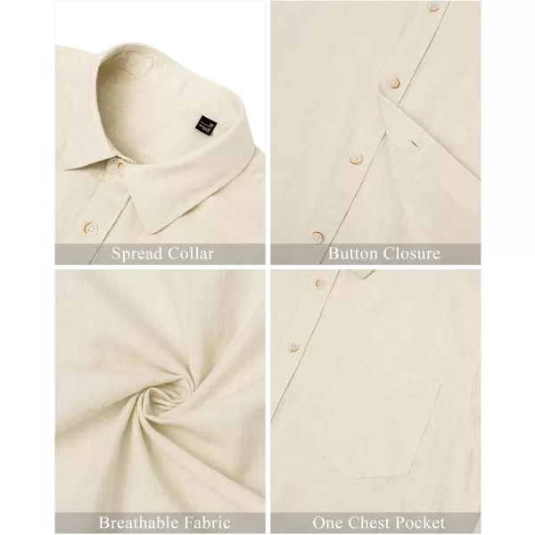 J.VER Men's Linen Shirts Casual Button Down Long Sleeve Shirt Solid Spread Collar Summer Beach Shirts with Pocket