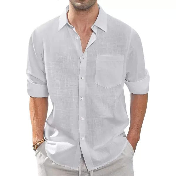J.VER Men's Linen Shirts Casual Button Down Long Sleeve Shirt Solid Spread Collar Summer Beach Shirts with Pocket