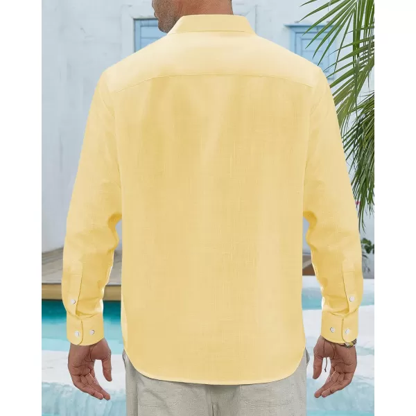 J.VER Men's Linen Shirts Casual Button Down Long Sleeve Shirt Solid Spread Collar Summer Beach Shirts with Pocket