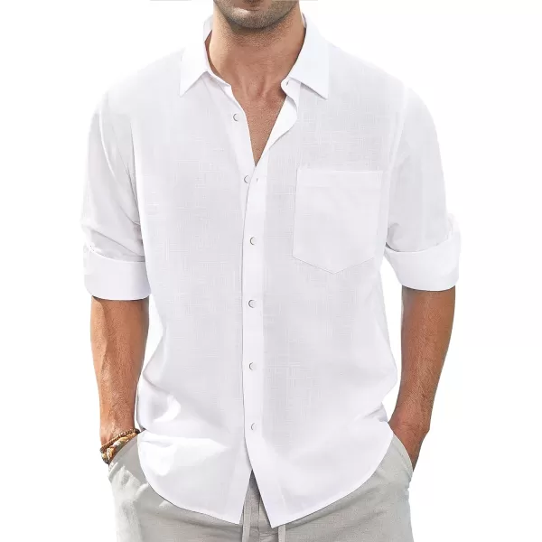 J.VER Men's Linen Shirts Casual Button Down Long Sleeve Shirt Solid Spread Collar Summer Beach Shirts with Pocket