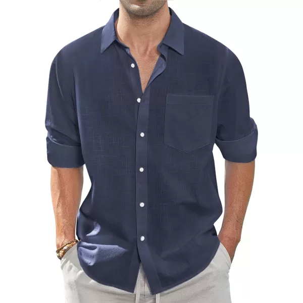 J.VER Men's Linen Shirts Casual Button Down Long Sleeve Shirt Solid Spread Collar Summer Beach Shirts with Pocket