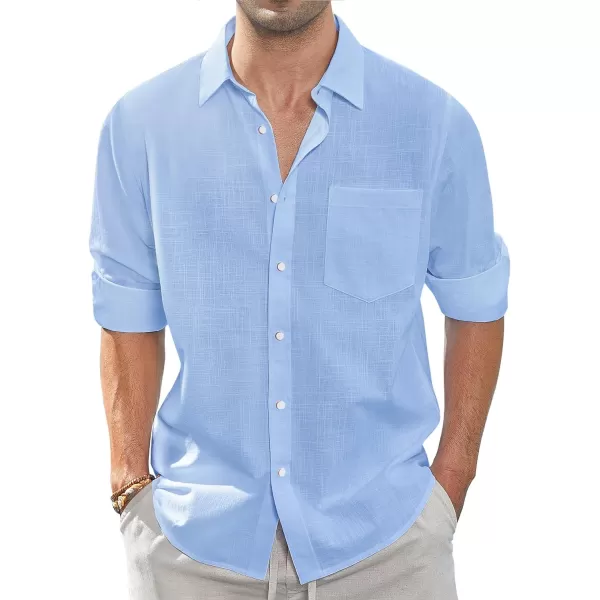 J.VER Men's Linen Shirts Casual Button Down Long Sleeve Shirt Solid Spread Collar Summer Beach Shirts with Pocket