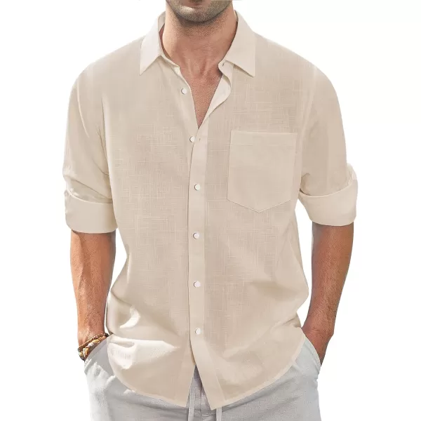 J.VER Men's Linen Shirts Casual Button Down Long Sleeve Shirt Solid Spread Collar Summer Beach Shirts with Pocket
