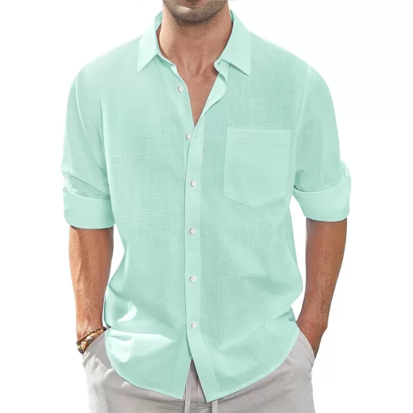 J.VER Men's Linen Shirts Casual Button Down Long Sleeve Shirt Solid Spread Collar Summer Beach Shirts with Pocket