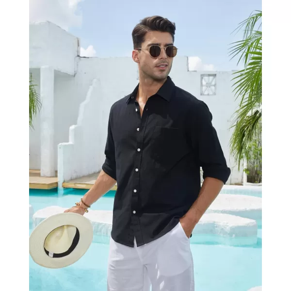 J.VER Men's Linen Shirts Casual Button Down Long Sleeve Shirt Solid Spread Collar Summer Beach Shirts with Pocket