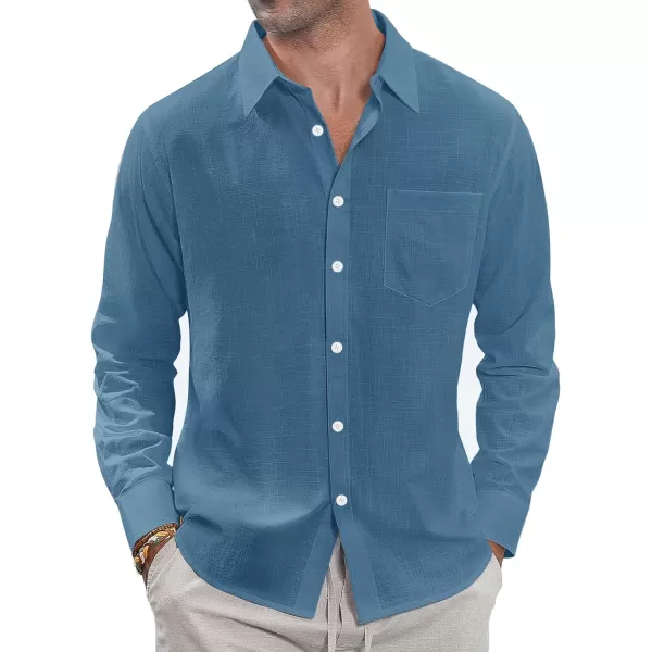 J.VER Men's Linen Shirts Casual Button Down Long Sleeve Shirt Solid Spread Collar Summer Beach Shirts with Pocket