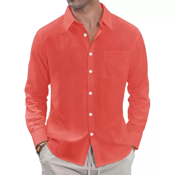 J.VER Men's Linen Shirts Casual Button Down Long Sleeve Shirt Solid Spread Collar Summer Beach Shirts with Pocket