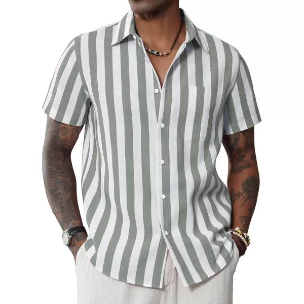 J.VER Men's Linen Shirts Short Sleeve Casual Striped Button Down Shirt for Summer Beach Yoga