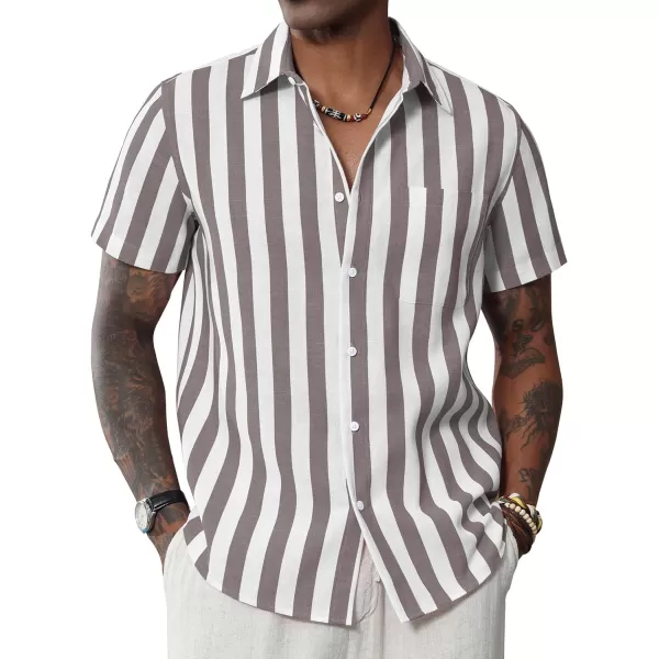 J.VER Men's Linen Shirts Short Sleeve Casual Striped Button Down Shirt for Summer Beach Yoga