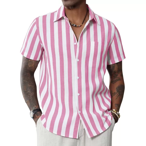 J.VER Men's Linen Shirts Short Sleeve Casual Striped Button Down Shirt for Summer Beach Yoga