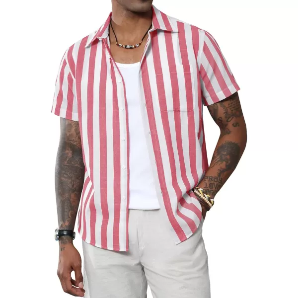 J.VER Men's Linen Shirts Short Sleeve Casual Striped Button Down Shirt for Summer Beach Yoga
