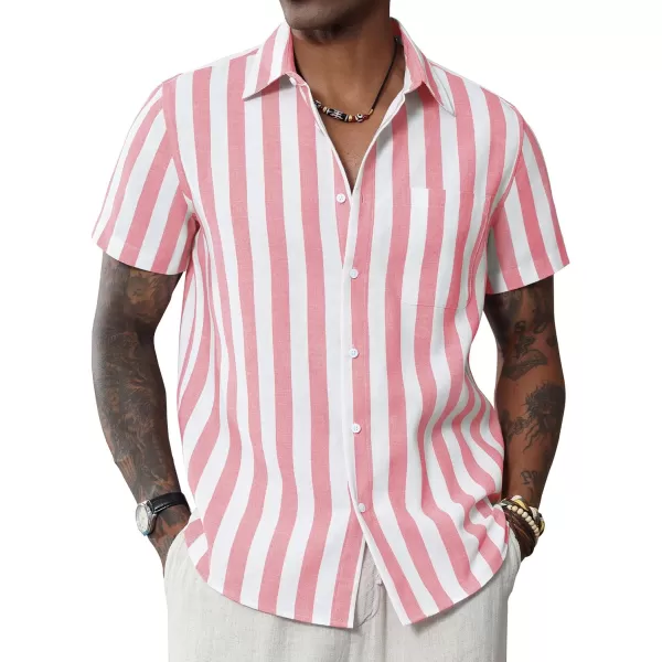 J.VER Men's Linen Shirts Short Sleeve Casual Striped Button Down Shirt for Summer Beach Yoga