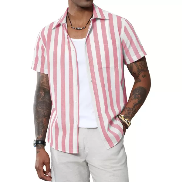 J.VER Men's Linen Shirts Short Sleeve Casual Striped Button Down Shirt for Summer Beach Yoga