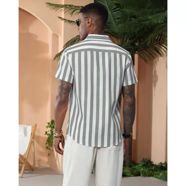 J.VER Men's Linen Shirts Short Sleeve Casual Striped Button Down Shirt for Summer Beach Yoga