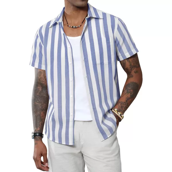 J.VER Men's Linen Shirts Short Sleeve Casual Striped Button Down Shirt for Summer Beach Yoga