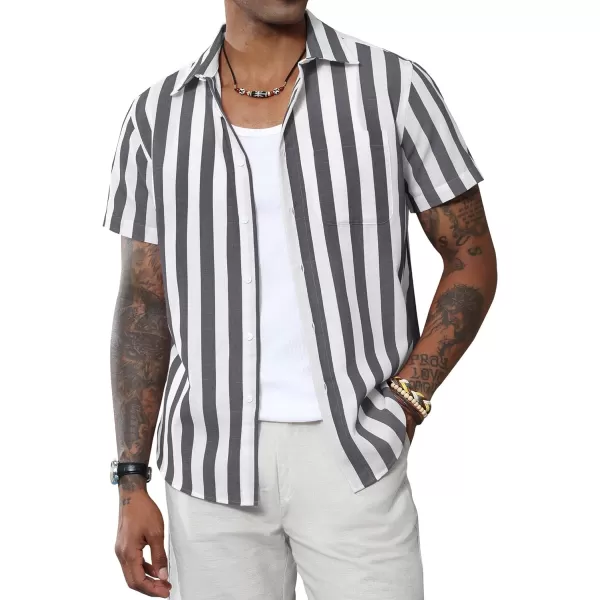 J.VER Men's Linen Shirts Short Sleeve Casual Striped Button Down Shirt for Summer Beach Yoga