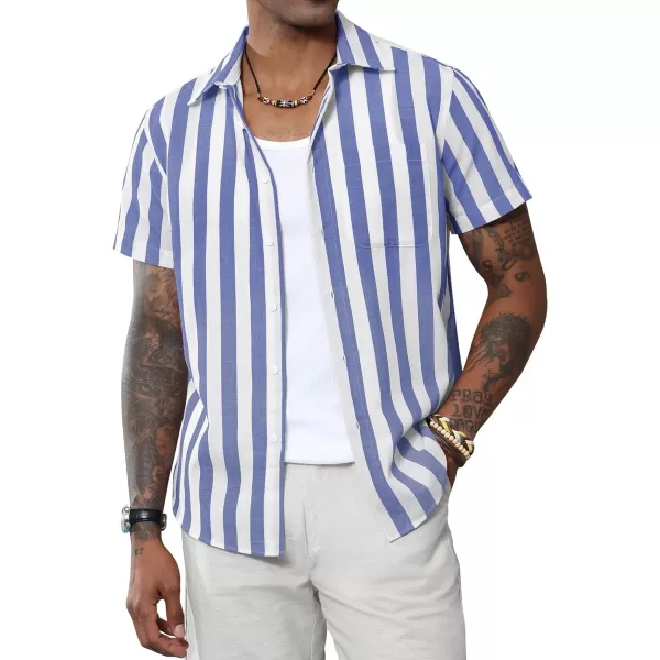 J.VER Men's Linen Shirts Short Sleeve Casual Striped Button Down Shirt for Summer Beach Yoga