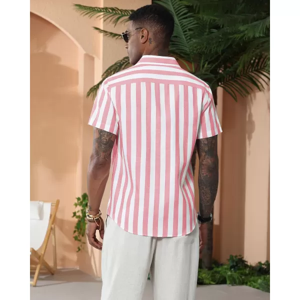 J.VER Men's Linen Shirts Short Sleeve Casual Striped Button Down Shirt for Summer Beach Yoga