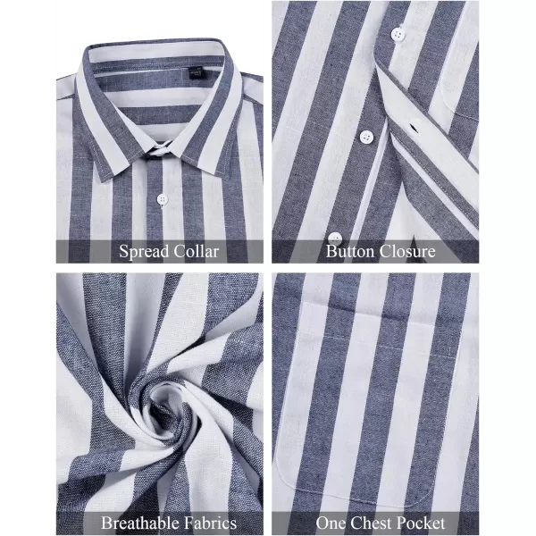 J.VER Men's Linen Shirts Short Sleeve Casual Striped Button Down Shirt for Summer Beach Yoga