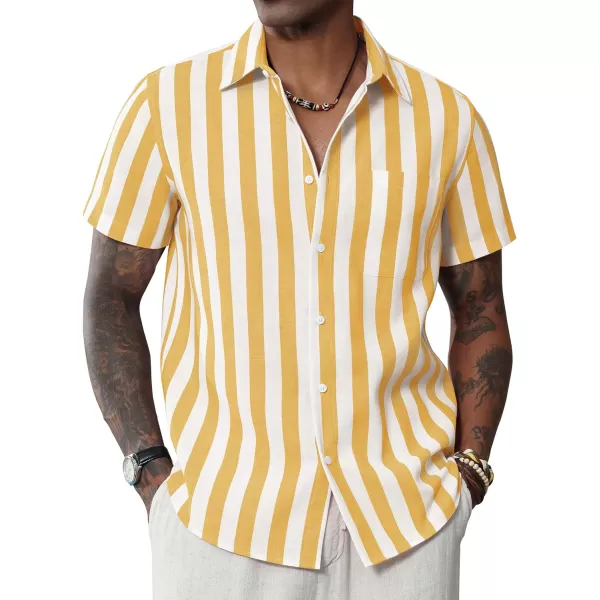 J.VER Men's Linen Shirts Short Sleeve Casual Striped Button Down Shirt for Summer Beach Yoga