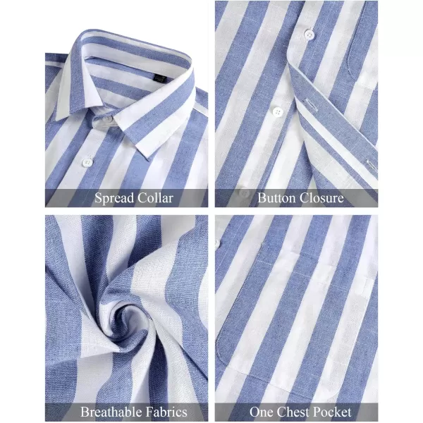 J.VER Men's Linen Shirts Short Sleeve Casual Striped Button Down Shirt for Summer Beach Yoga