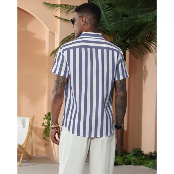 J.VER Men's Linen Shirts Short Sleeve Casual Striped Button Down Shirt for Summer Beach Yoga