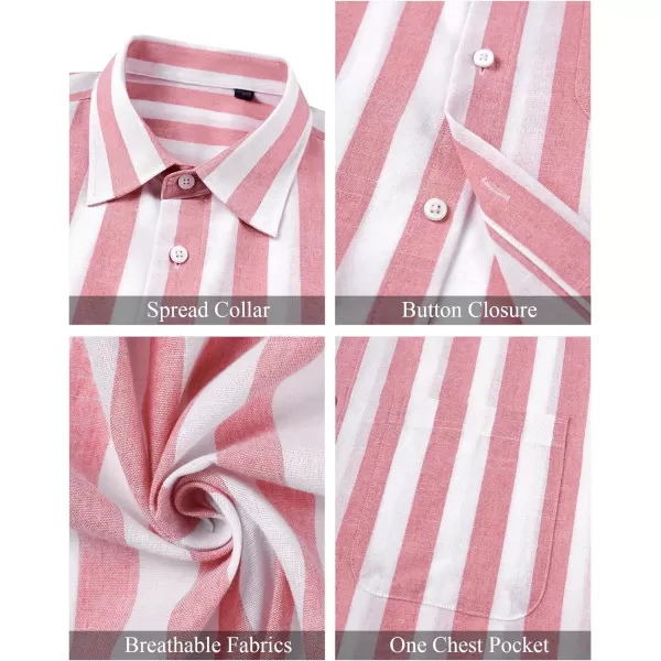 J.VER Men's Linen Shirts Short Sleeve Casual Striped Button Down Shirt for Summer Beach Yoga