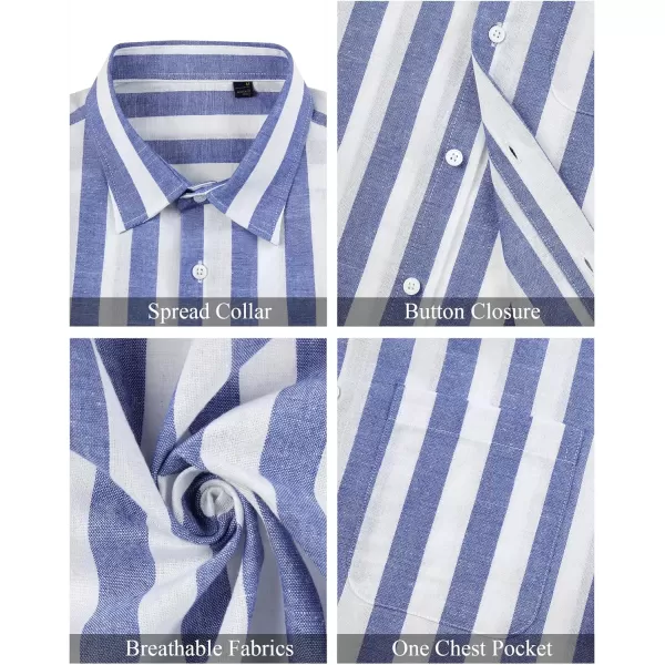 J.VER Men's Linen Shirts Short Sleeve Casual Striped Button Down Shirt for Summer Beach Yoga