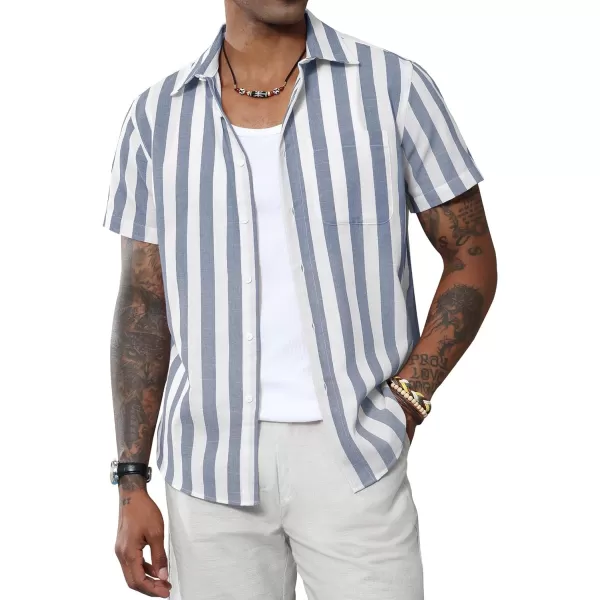 J.VER Men's Linen Shirts Short Sleeve Casual Striped Button Down Shirt for Summer Beach Yoga